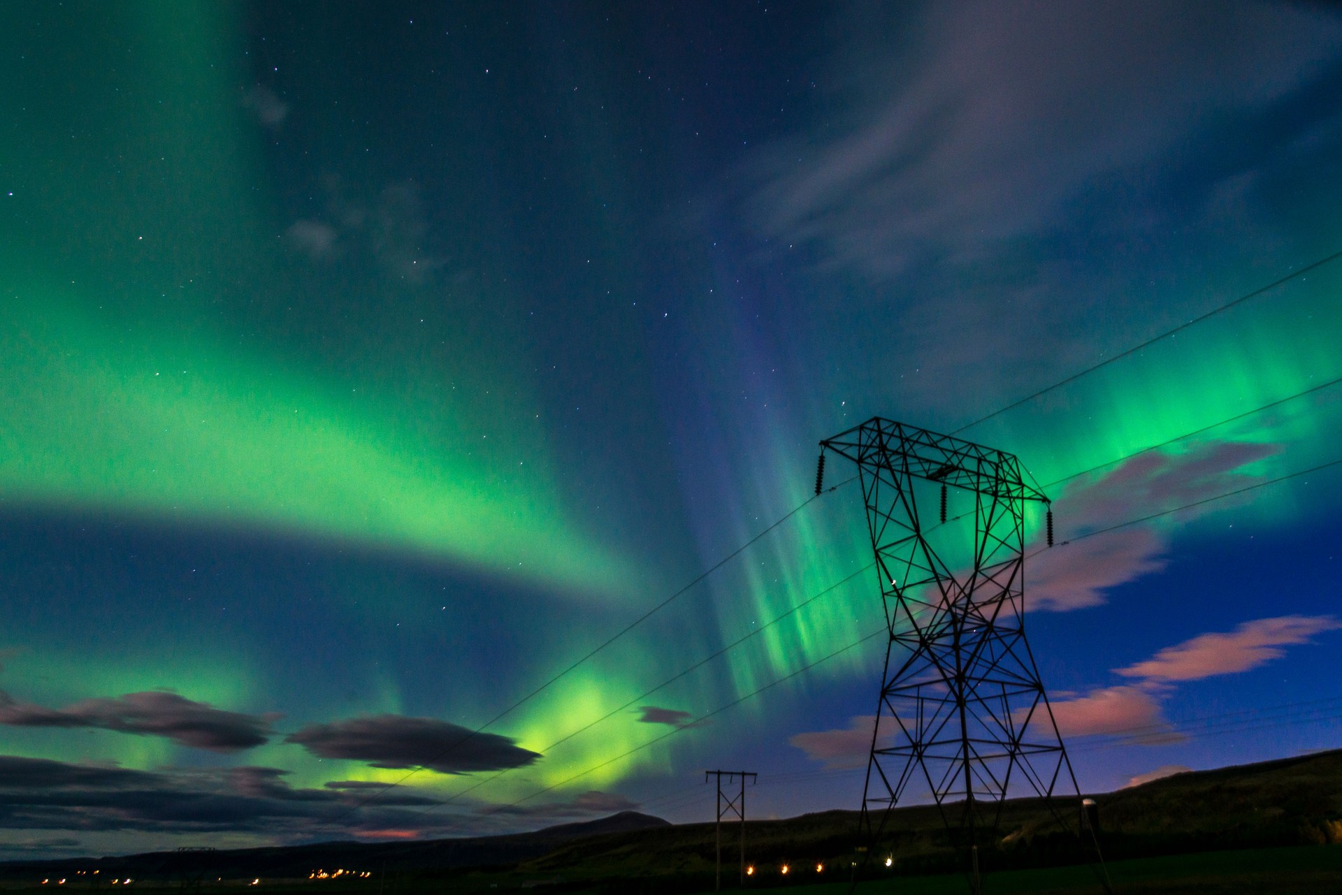 Bright green Northern lights (Aurora borealis)